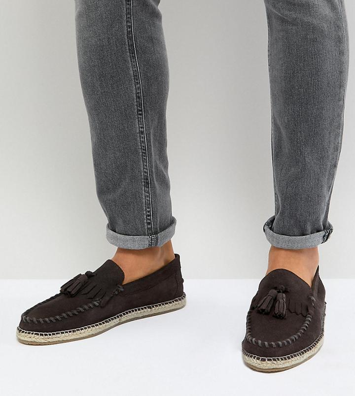Frank Wright Wide Fit Tassel Espadrilles In Brown Suede - Brown