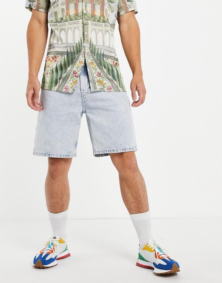 Pull & Bear Oversized Denim Shorts In Light Blue-blues