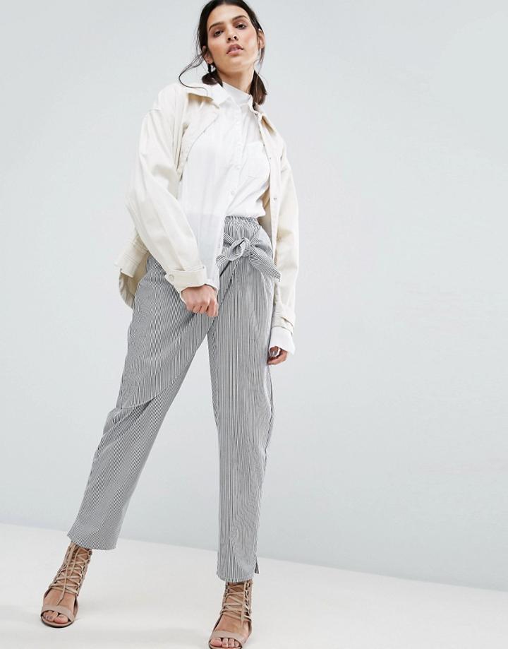 Asos Wrap Front Peg Pants In Stripe - Multi