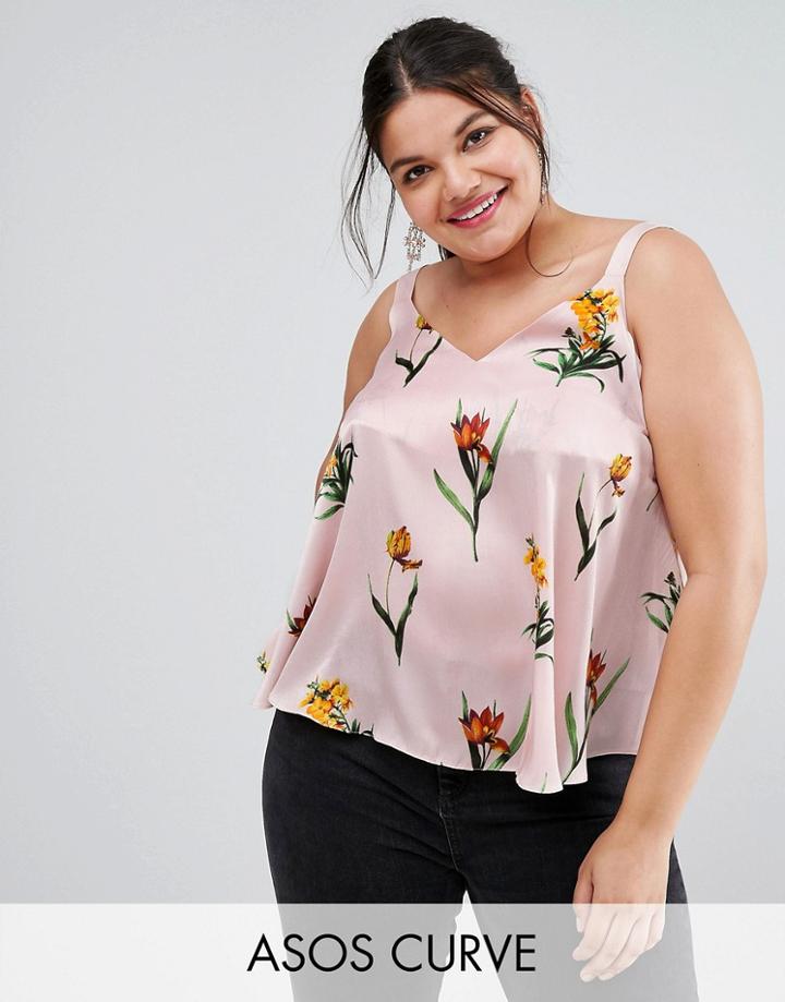 Asos Curve Swing Satin Cami In Pretty Floral - Multi