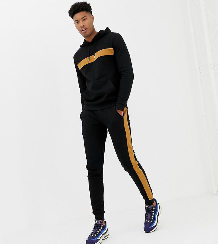 Asos Design Tall Tracksuit Hoodie/ Skinny Joggers With Color Blocking And Side Stripe - Gray