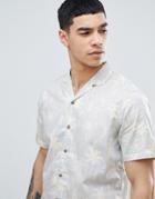 Esprit Regular Fit Shirt With Revere Collar In Palm Print - White