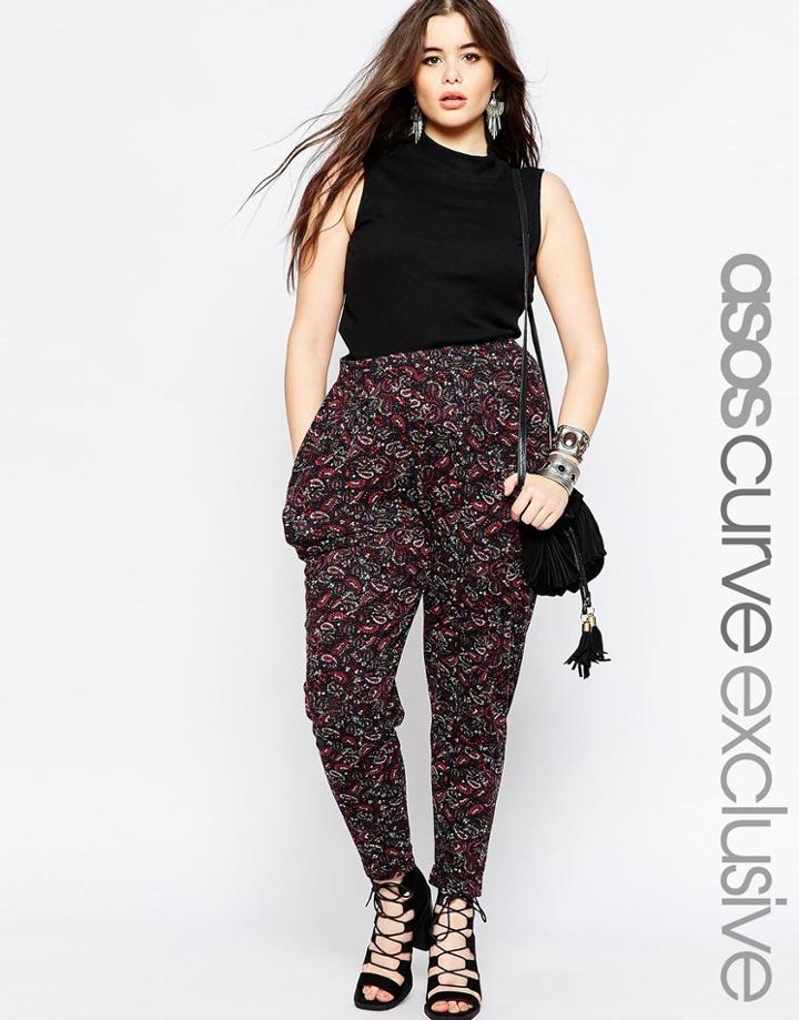 Asos Curve Peg Pant In Dark Folk Print - Print