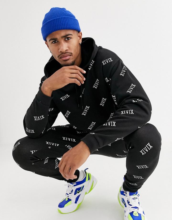 Asos Design Two-piece Oversized Hoodie With All Over Print In Black