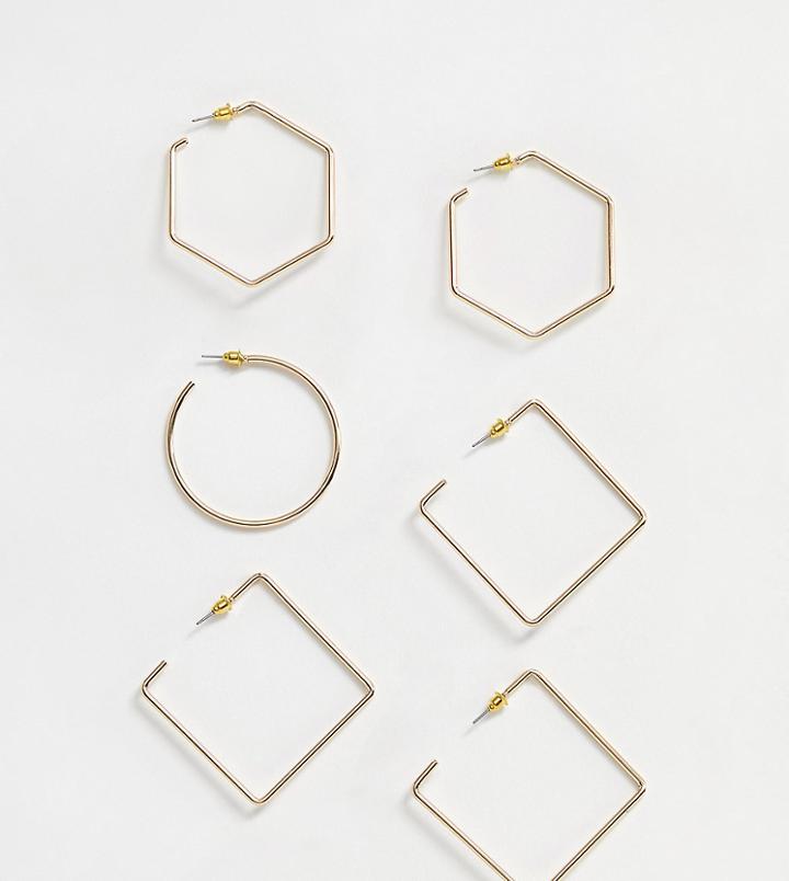 River Island Mixed Hoop Pack In Gold - Gold