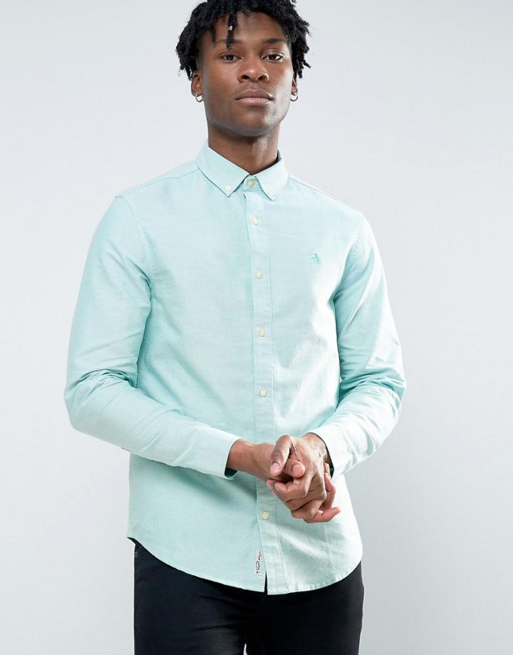 Original Penguin Slim Oxford Shirt Buttondown Melange In Green - Green
