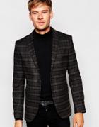 Selected Homme Brushed Check Blazer In Skinny Fit - Brown