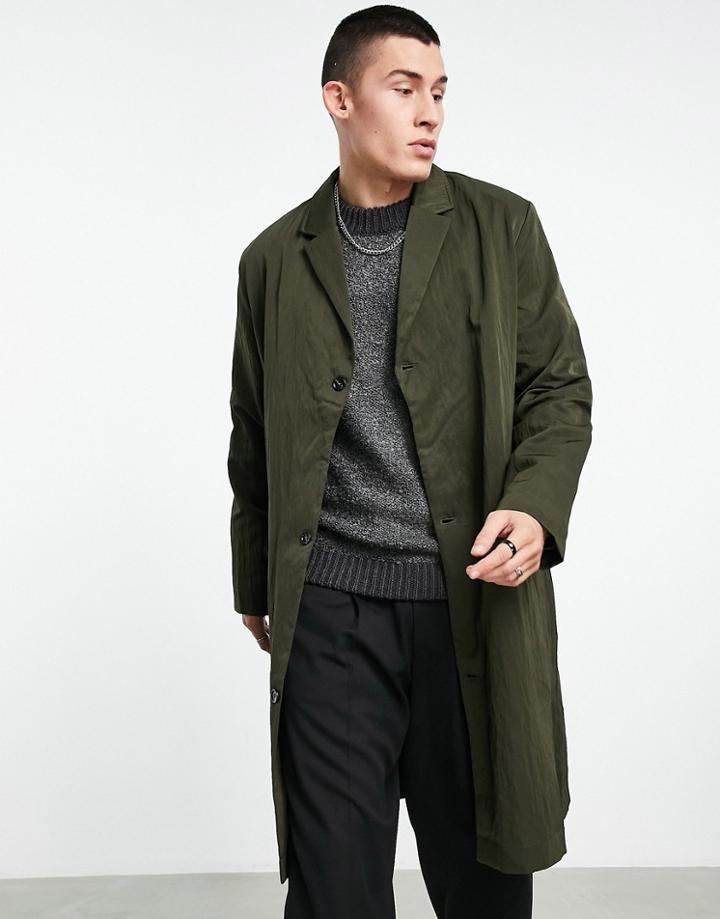 Bando Crinkle Technical Oversized Trench Coat-green