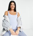 Flounce London Maternity Fitted Round Neck Stretch Tank Top In Baby Blue