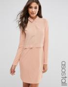 Asos Tall Shirt Dress In Mixed Fabric - Nude