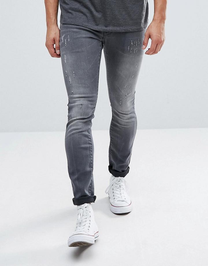G-star Revend Super Slim Jeans With Abraisons Washed Black - Gray