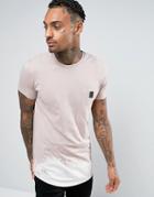 Religion Longline T-shirt With Bleached Fade Hem - Pink