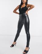 Parisian Faux Leather Leggings With Ring Zip Pull In Black