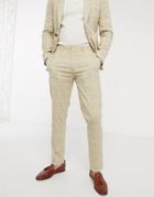 Asos Design Skinny Suit Pants In Stone Windowpane Check-neutral