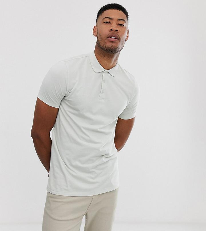 Asos Design Tall Jersey Polo In Gray-green