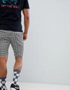 Asos Design Skinny Shorts In Monochrome Grid Check - Black