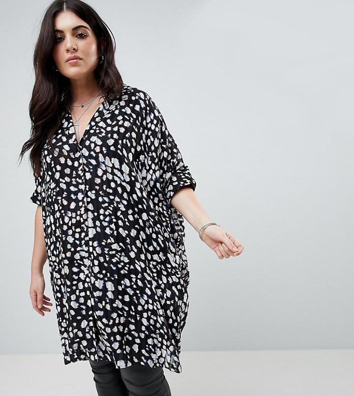 Religion Plus Oversized Tunic Dress In Animal Print - Black
