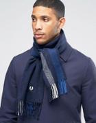 Fred Perry Striped Scarf In Cashmere Mix - Navy