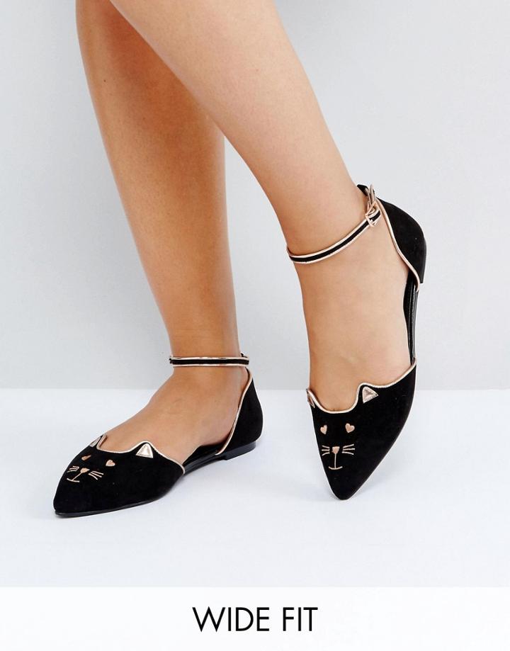 Asos Lexus Wide Fit Cat Pointed Ballet Flats - Black