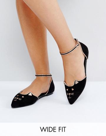 Asos Lexus Wide Fit Cat Pointed Ballet Flats - Black