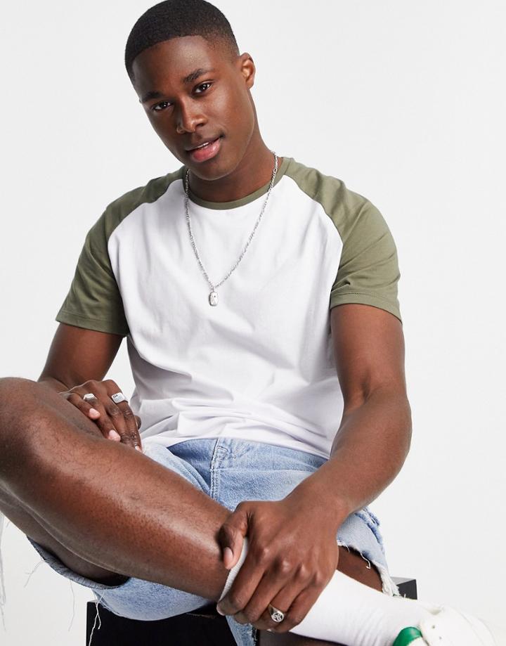 Jack & Jones Originals Raglan T-shirt In Green & White-neutral