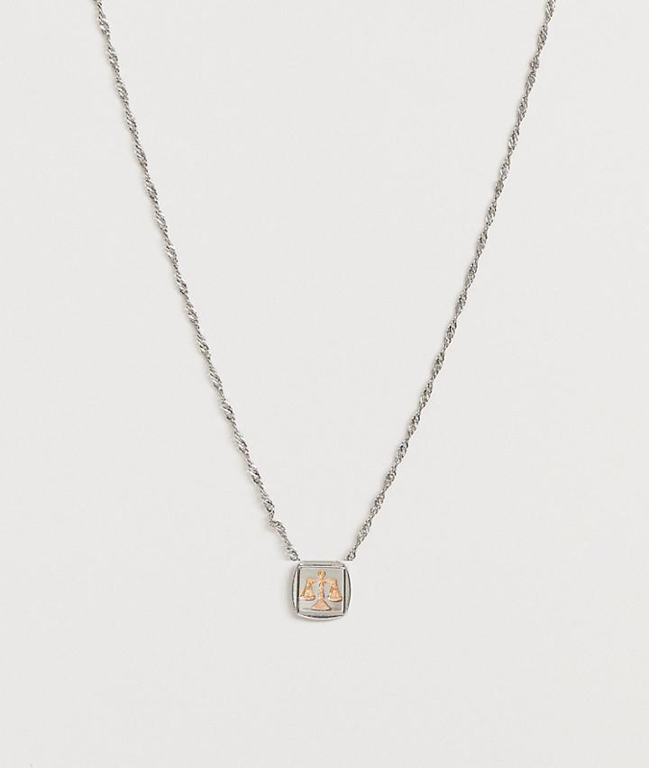 Asos Design Necklace With Scales Pendant In Bi Plate Silver Tone - Silver