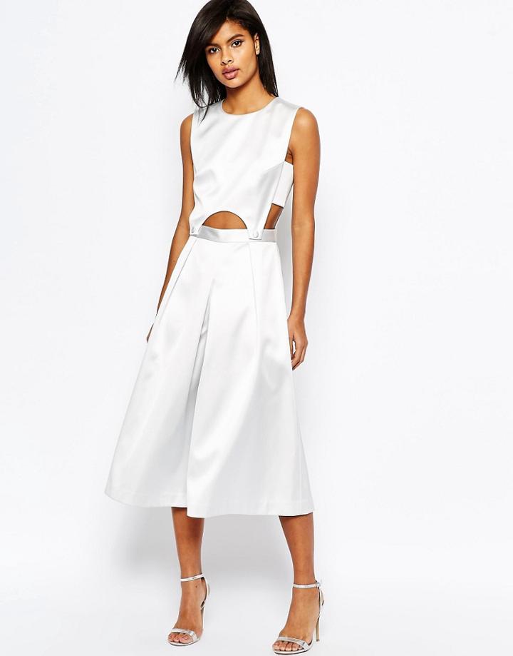 Asos Premium Jumpsuit In Bonded Satin - Silver