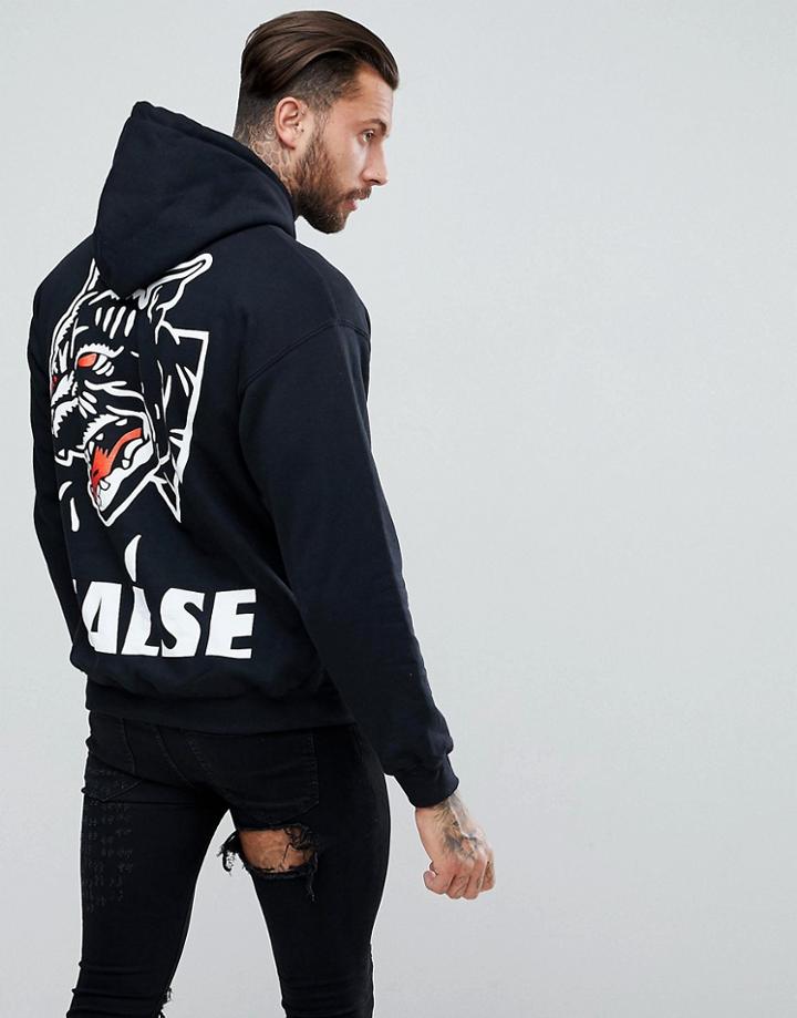 Hnr Ldn Oversized False Back Print Hoodie - Black