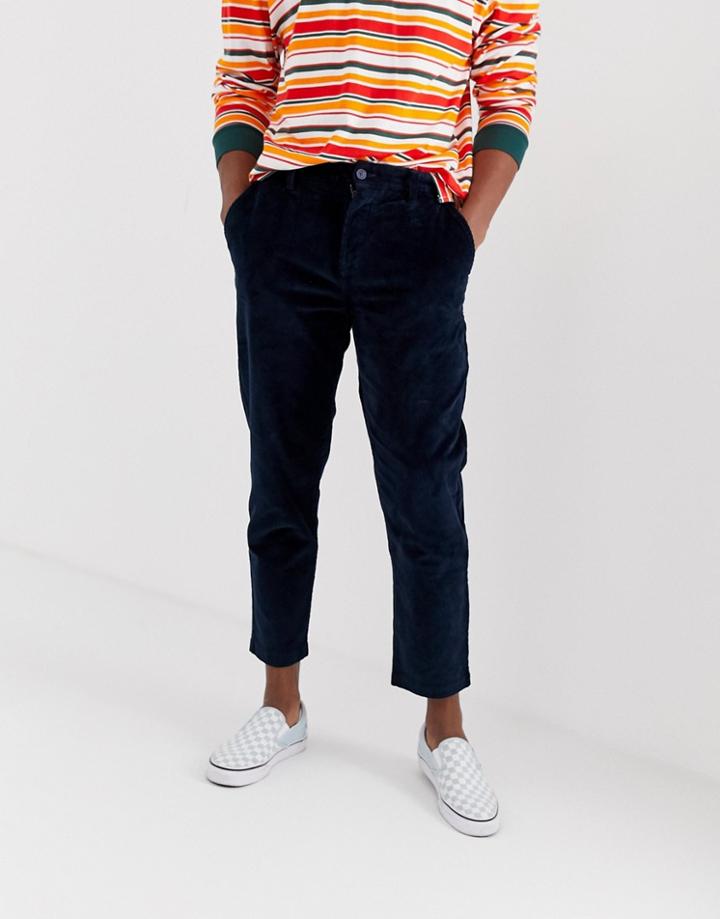 Pull & Bear Slim Fit Cord Pants In Navy - Navy