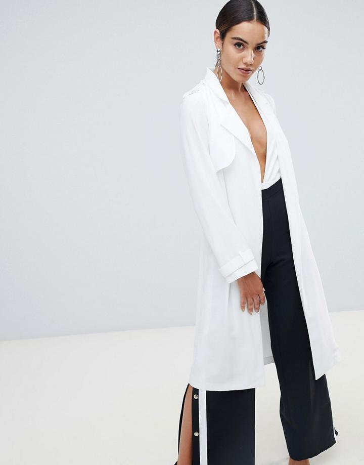 Missguided Trench Coat In White - White