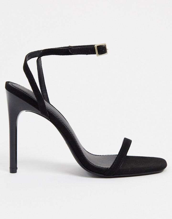 Asos Design Nova Barely There Heeled Sandals In Black Micro