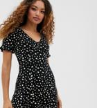 Miss Selfridge Petite Tea Dress With Buttons In Polka Dot - Black
