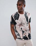 Ted Baker Crew Neck T-shirt In Floral Placement Print - Pink