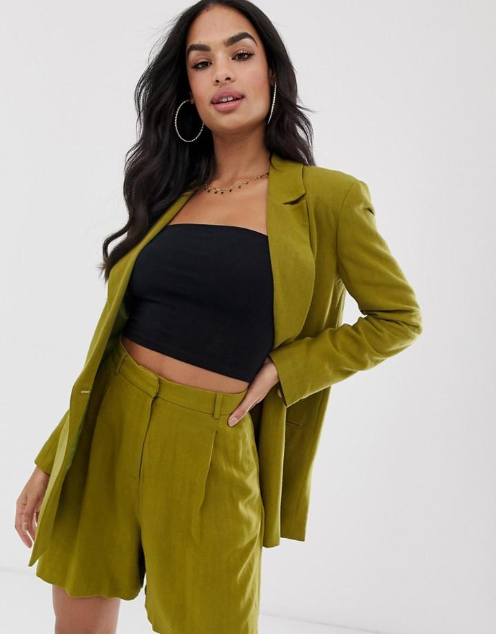 Asos Design Linen Suit Blazer In Olive-green