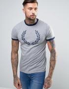 Fred Perry Laurel Wreath Print Ringer T-shirt In Navy - Navy