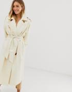 Asos Design Longline Trench Coat With Statement Buttons