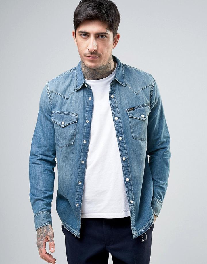 Lee Denim Western Slim Fit Shirt Deep Sea Wash - Blue