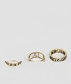 Asos Design Gold Ring Pack With Cut Out Roman Numeral - Gold