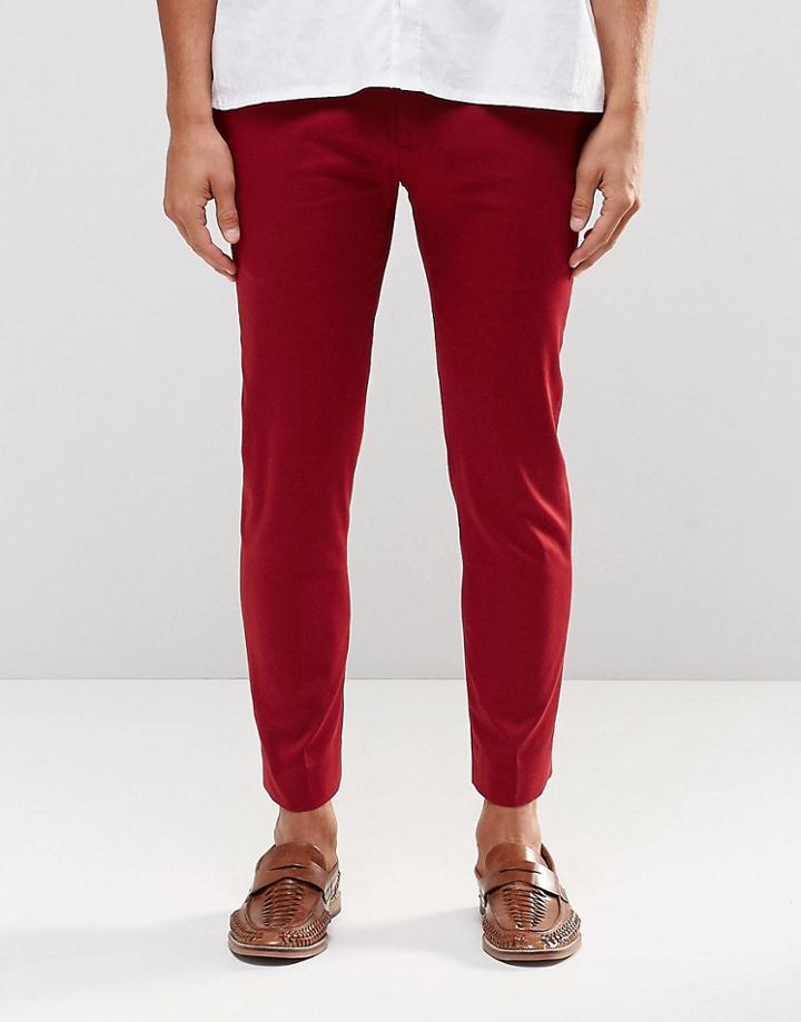 Asos Super Skinny Cropped Trouser In Red Cotton Sateen - Red
