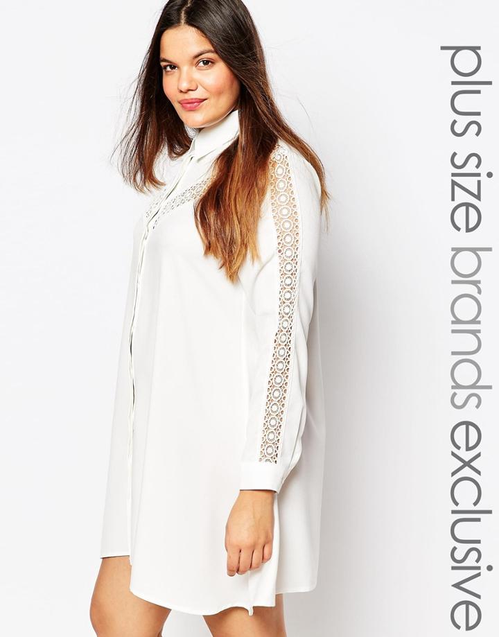 Alice & You Longline Lace Insert Folk Shirt Dress - Cream