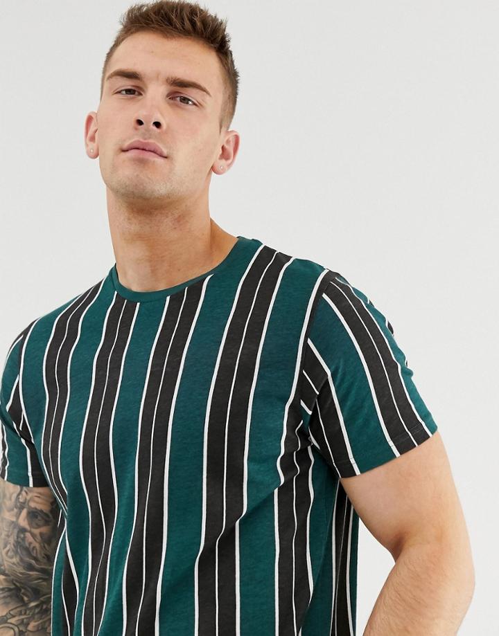 Brave Soul Vertical Stripe T-shirt - Green