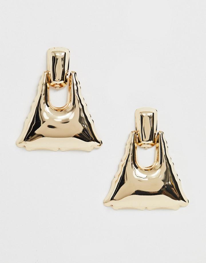 Asos Design Earrings With Smooth Doorknocker Drop In Gold Tone - Gold