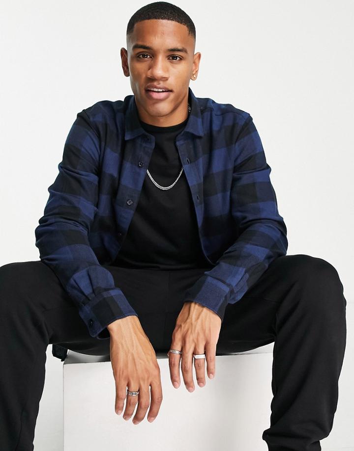Only & Sons Buffalo Check Slim Fit Shirt In Navy