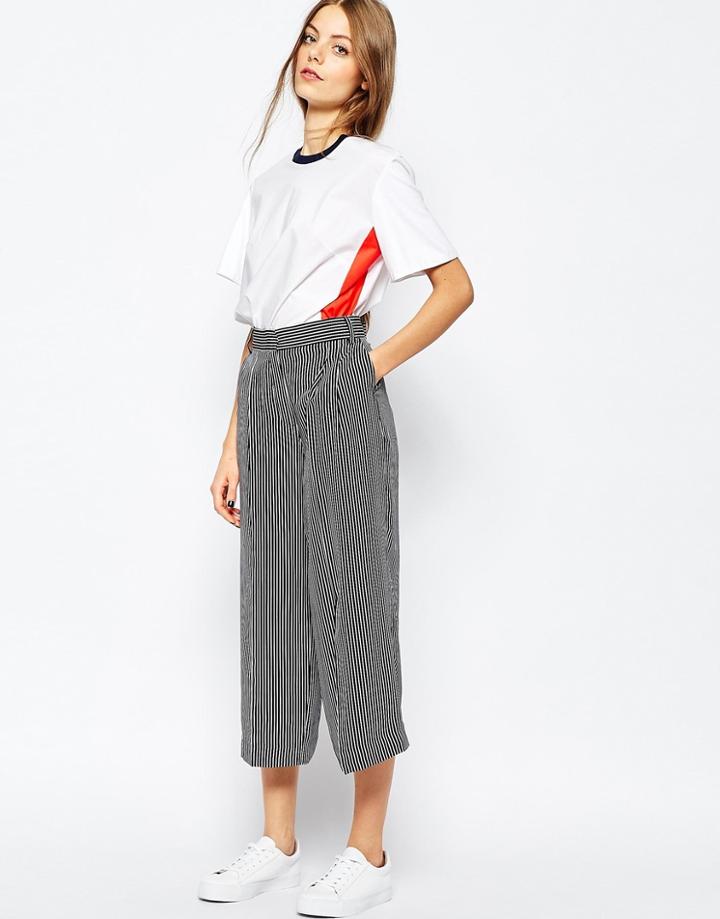 Sportmax Code Fluid Culottes In Stripe - 007 Black