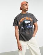 Topman Oversized T-shirt With Chicago Print In Washed Black