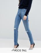 Asos Tall Farleigh Slim Mom Jeans In Hawthorn Mid Stonewash With Buste