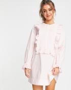 & Other Stories Organic Cotton Frill Embroidered Mini Dress In Pastel Pink