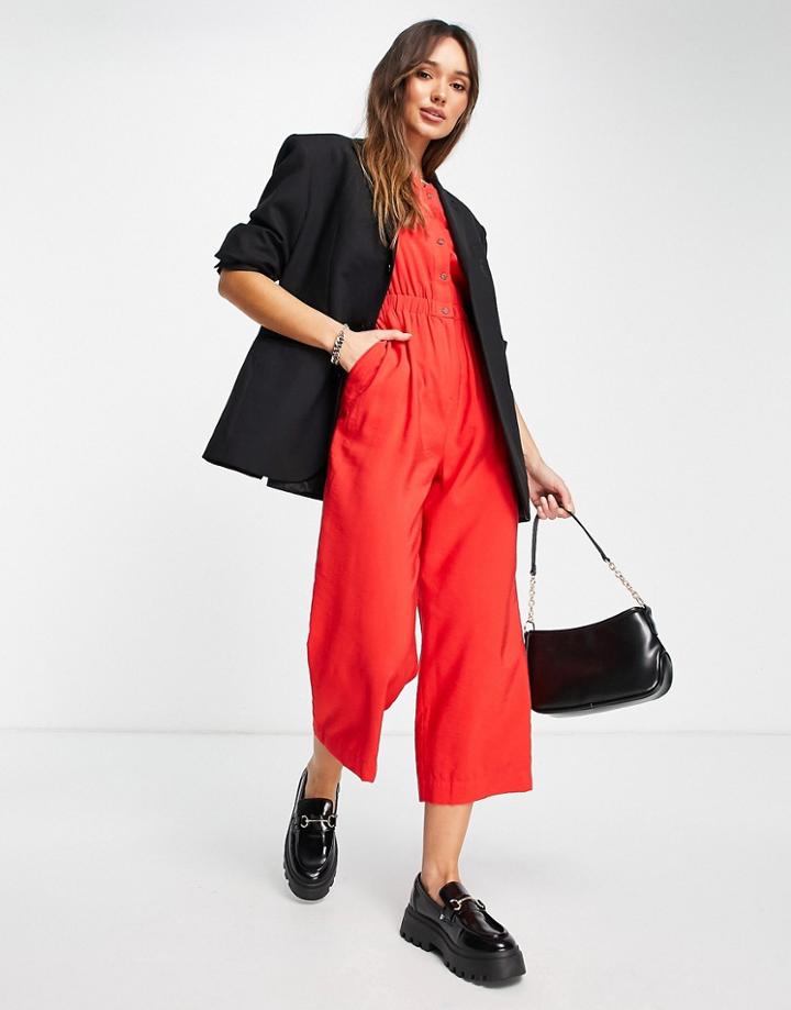 Whistles Ruffle Sleeve Button Down Jumpsuit In Red