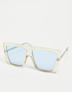 Asos Design Recycled Frame Oversized Visor Sunglasses With Chain Metal Arms In Crystal Yellow