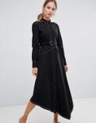 Sportmax Code Shirt Maxi Dress With Contrast Stitch-black